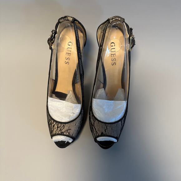 Guess Gwhondola Black Lace Peep Toe Platform - Picture 7 of 7